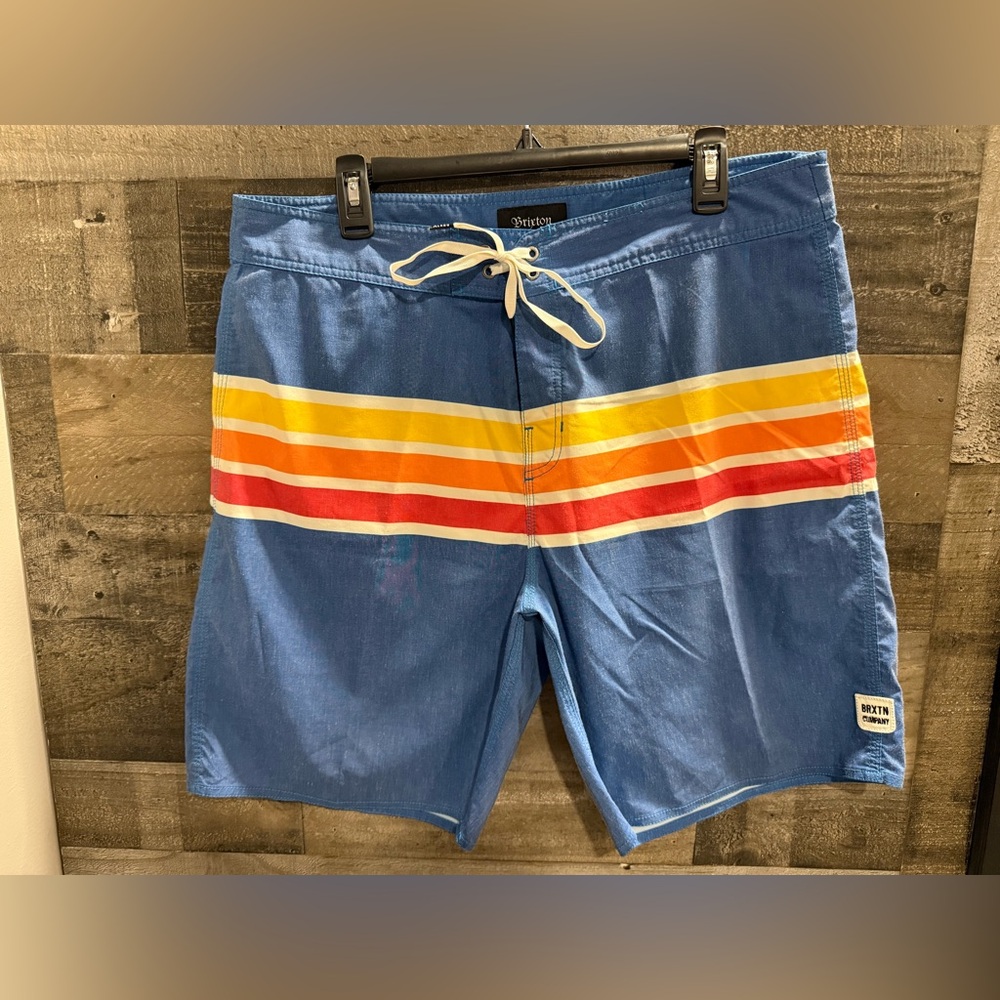 Brixton Blue Board Shorts with Multicolor Stripes